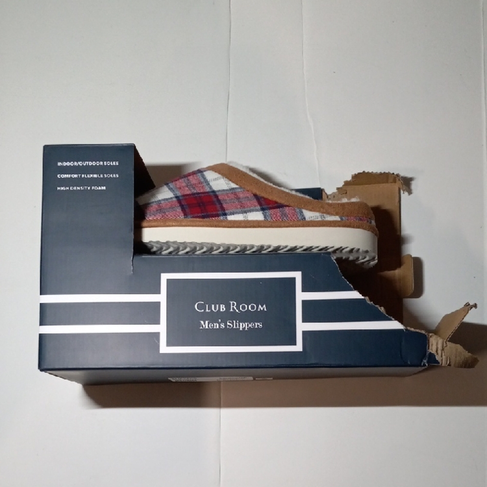Club Room Men's Plaid Slippers - Red and Tan